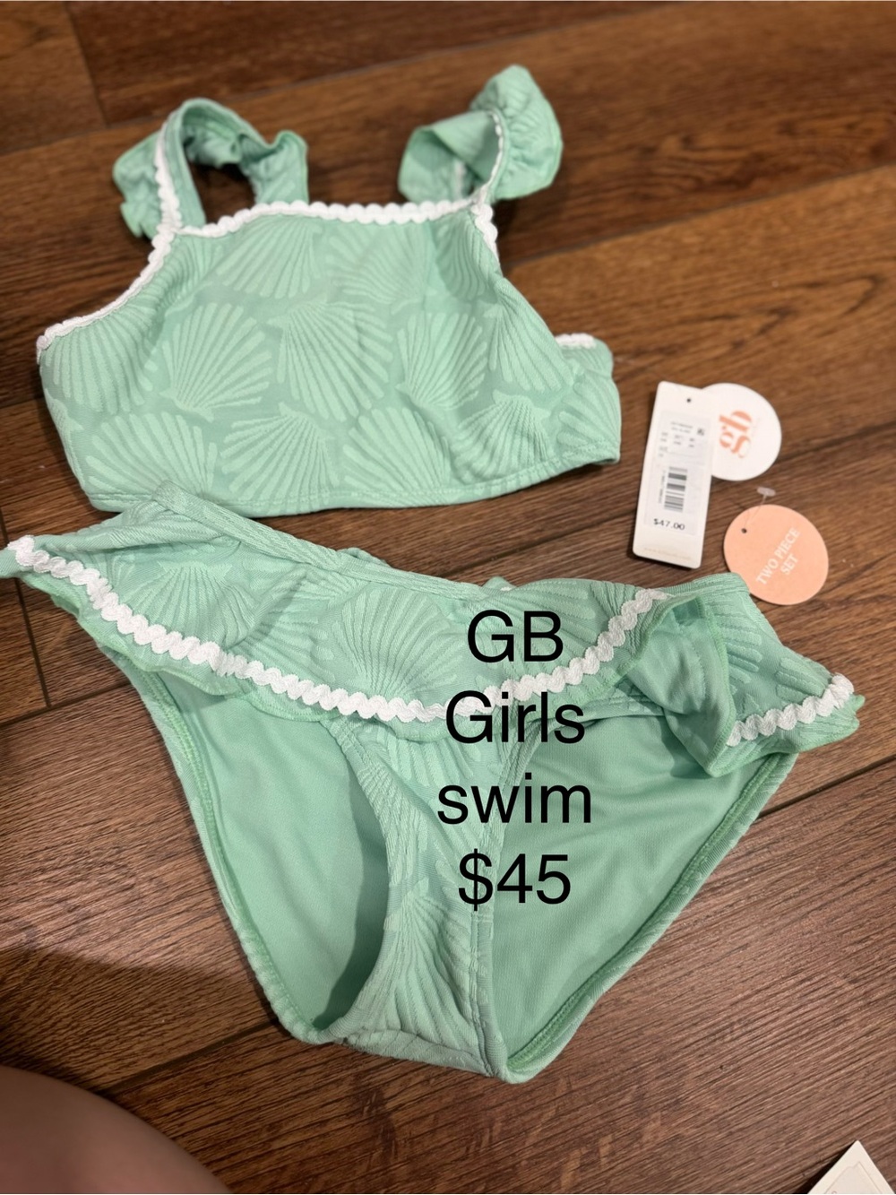 Gianni Bini Girls Mint Green Shell-Textured Bikini